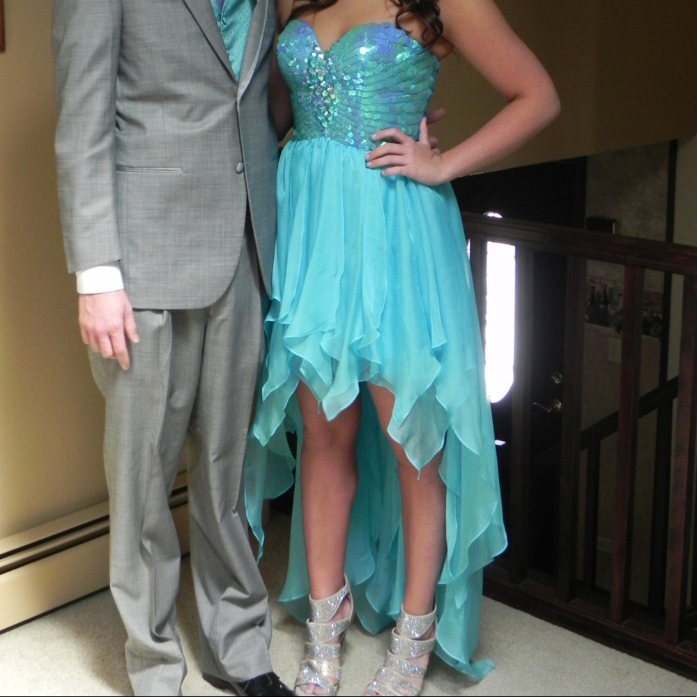 Blue sequin high/low dress